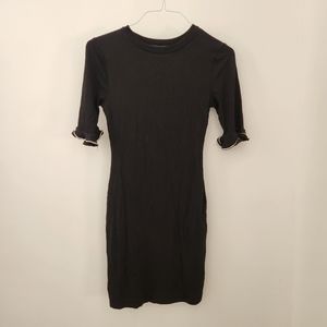 NWT Lea & Viola | Black Bodycon Dress with Rhinestone Flare Quarter Sleeve, Sz S